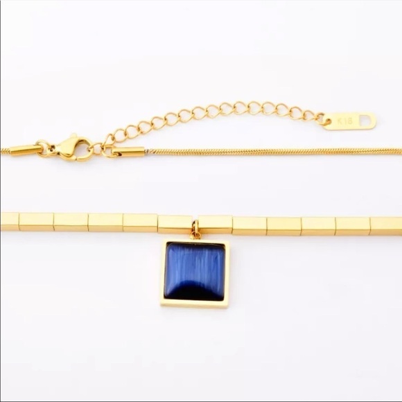 New Blue Opal 18K Gold Plated Chain Necklace - Picture 7 of 11